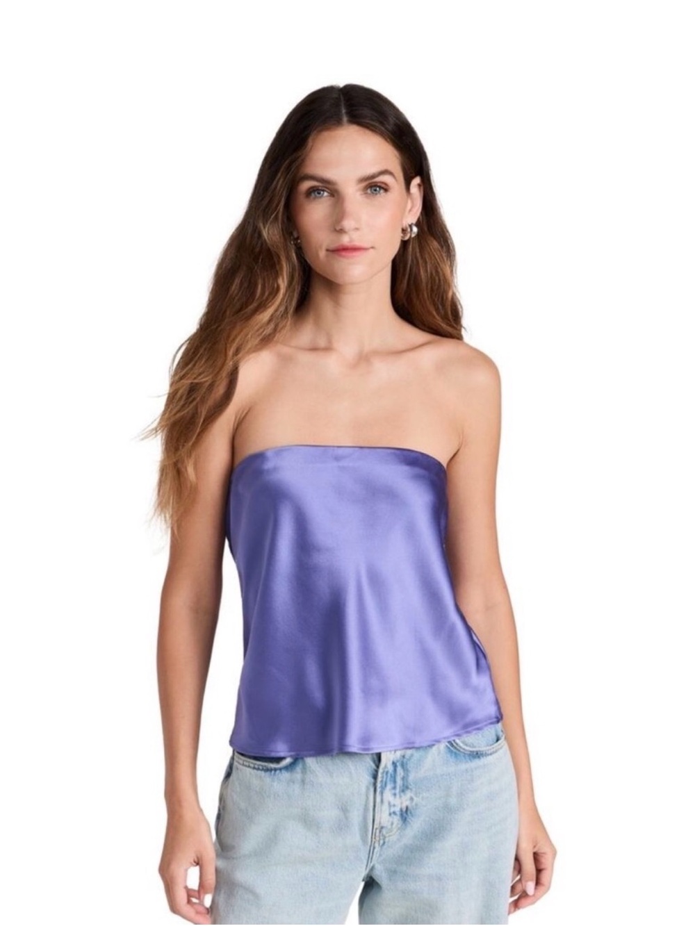 Reformation Spritz Strapless satin top lilac / purple